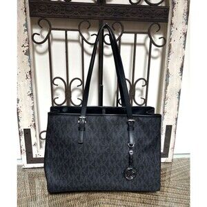 Michael Kors Women Jet Set Travel Black Saffiano Leather Large Tote